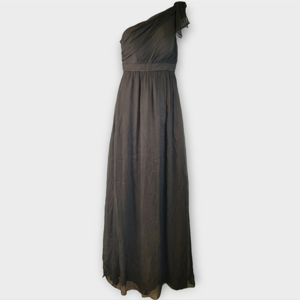 Jenny Yoo Collection 100% Silk Brown One Shoulder Gown Size 2